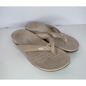 Vionic Jen Patent Leather‎ Thong Sandals Women's 9 Flip Flops Shoes Beige